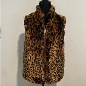 J.Crew Faux Fur Vest in Brown and Black Leapord Print